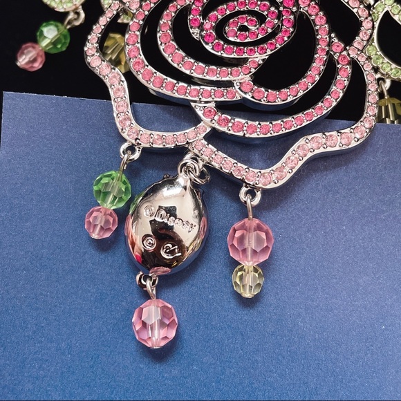 🥀Signed Disney Swarovski Belle Rose Necklace Ring - Picture 4 of 7